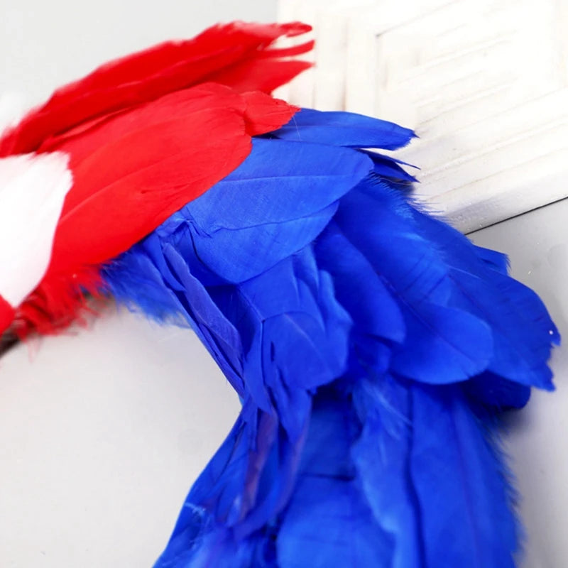 Patriotic Independence Day Feather Wreath Artificial Decoration Fourth Of Julys Wreath For Front Door Home Decor