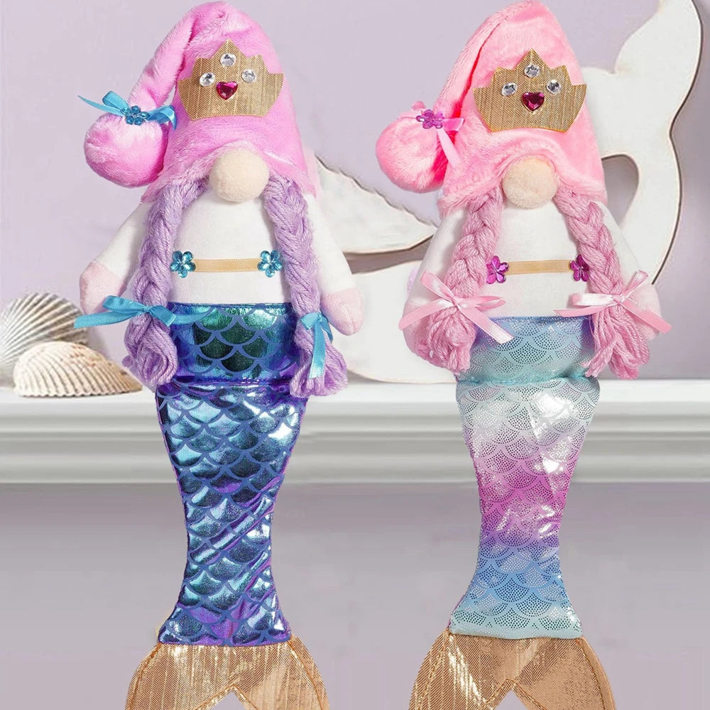 Mermaid Gnomes Couple Summer Beach Elf Dwarf Spring Flower Handmade Home Ornament Collections Tiered Tray Decorations Gifts