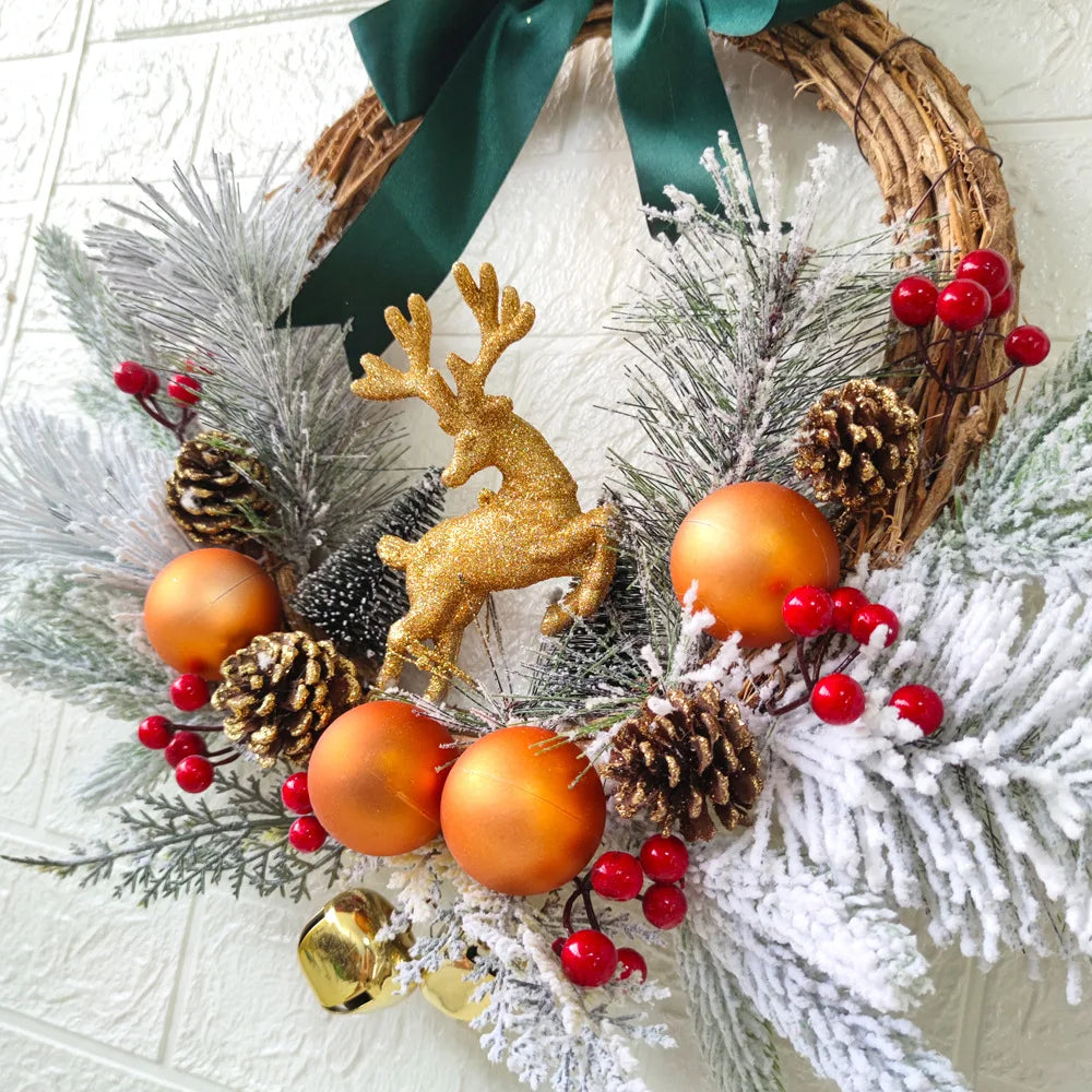 Christmas wreaths pendants Groups of deer pine cones decorate walls hang doors hang Christmas decorations