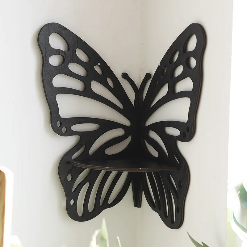 Butterfly Wooden Display Shelf Wooden Stand Corner Decoration Boho Hanging Wall Jewelry Holder Storage Organizer For Home Decor