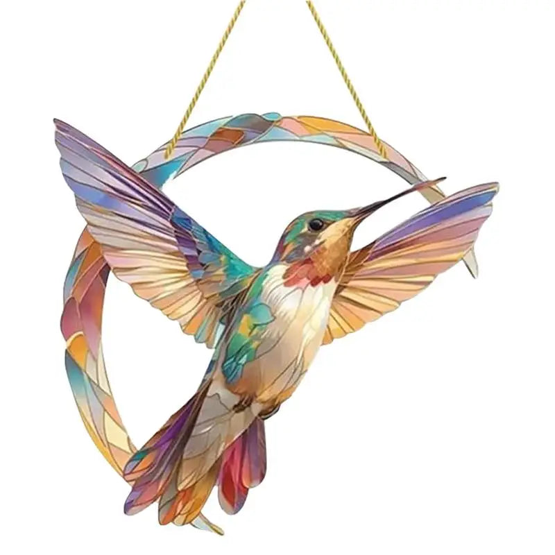 Hummingbird Animal Stained Glass Door Hanger Window Hanging Pendant Suncatcher for Home Decoration Garden Living Room Ornament