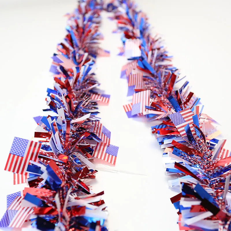 America Independence Day Decorative American Flag Tinsel Garland Banner 4th of July Party Supplies Home Wall Hanging Decoration