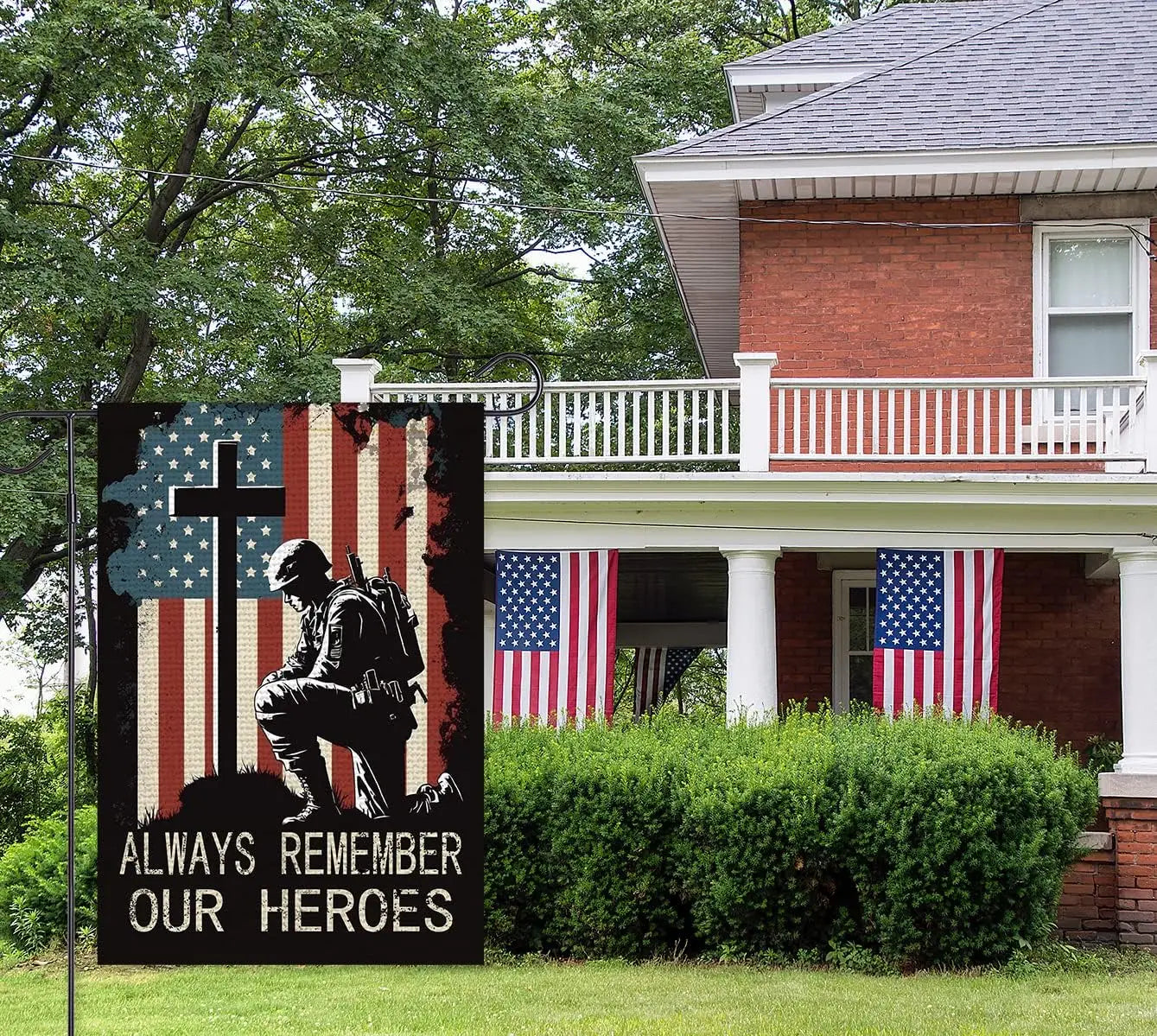 Memorial Day Garden Flag 4th of July Patriotic Always Remember Our Heroes American Flag Soldier 12x18 Inch Double Sided Independ