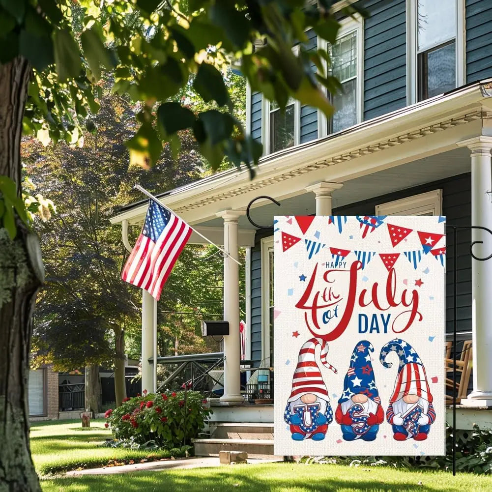 ERT 4th of July Gnome Welcome Patriotic Garden Flag 12x18 Inch Double Sided American USA Flag Memorial Day Independence Day Yard