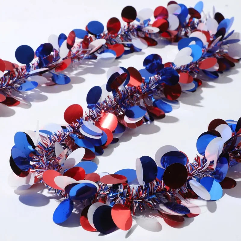 Colorful Tinsel Garlands Independence Day Streamers Hanging Decor MetallicTwist Patriotic for 4th of July Party Bars Decorations