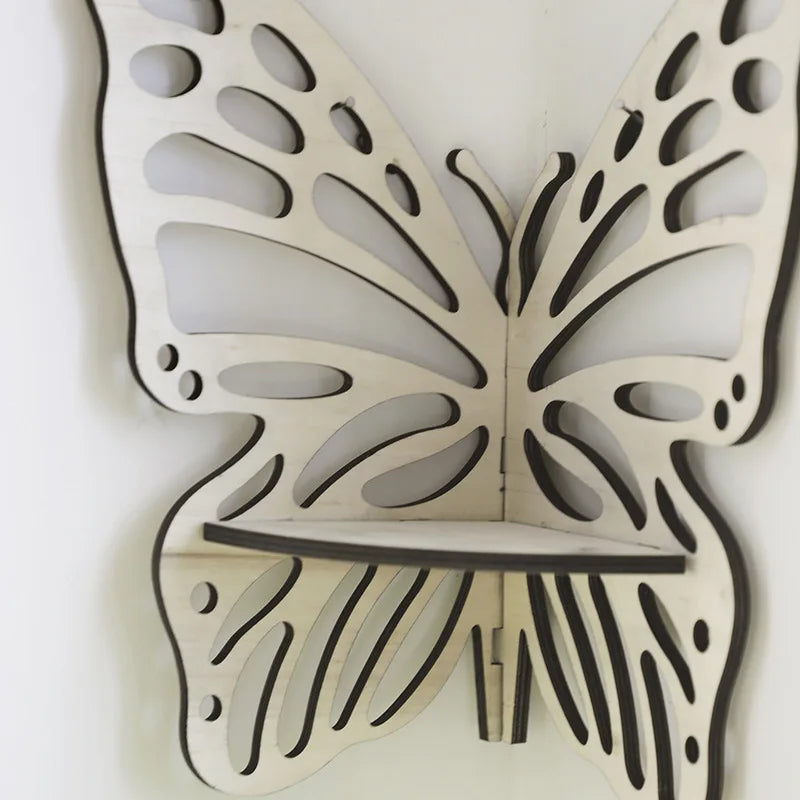 Butterfly Wooden Display Shelf Wooden Stand Corner Decoration Boho Hanging Wall Jewelry Holder Storage Organizer For Home Decor