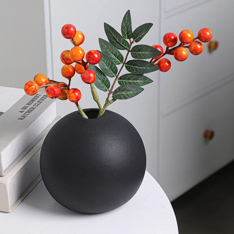 Ceramic Vase Black White Round Ball Flower Arranger Table Top Hydroponic Container Living Room Office Bookcase Flower Vase New