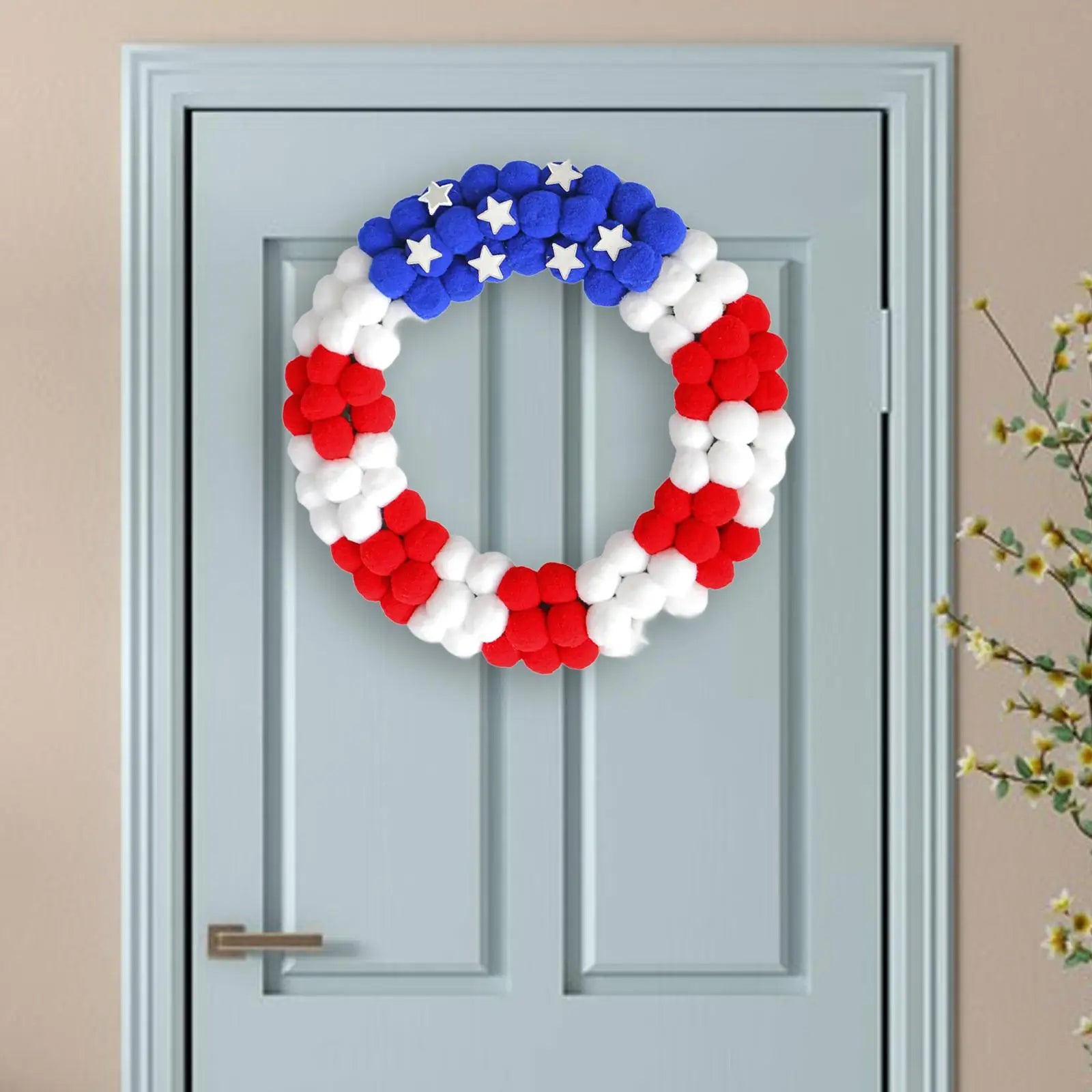 Independence Day Wreath Decorative Handcrafted Ornament Hanging Patriotic Wreath for Wall Festival Party Front Door Decor