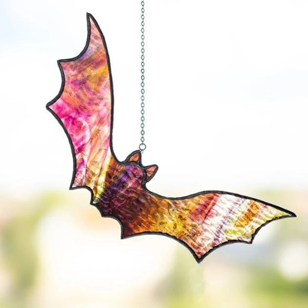 Bat Stained Glass Window Hanging Acrylic Wall Art Decoration Party Festival Colorful Bat House Arrangement Props