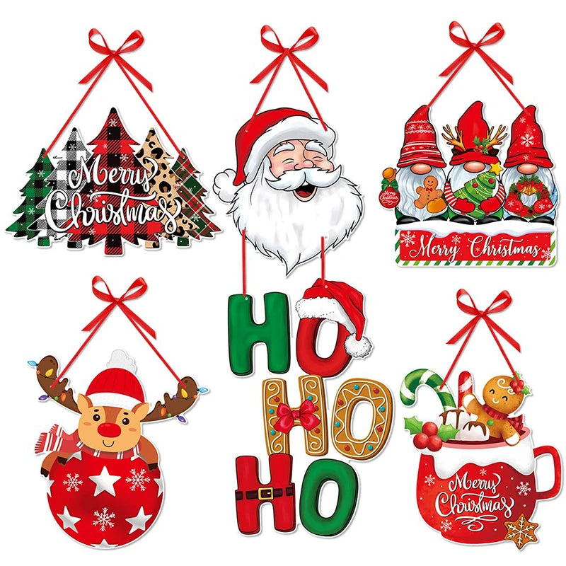 Christmas Cartoon Door Hanger Santa Claus Elk Xmas Tree Hanging Pendants Merry Chrismtas Happy New Year 2024 Door Hange Decorate