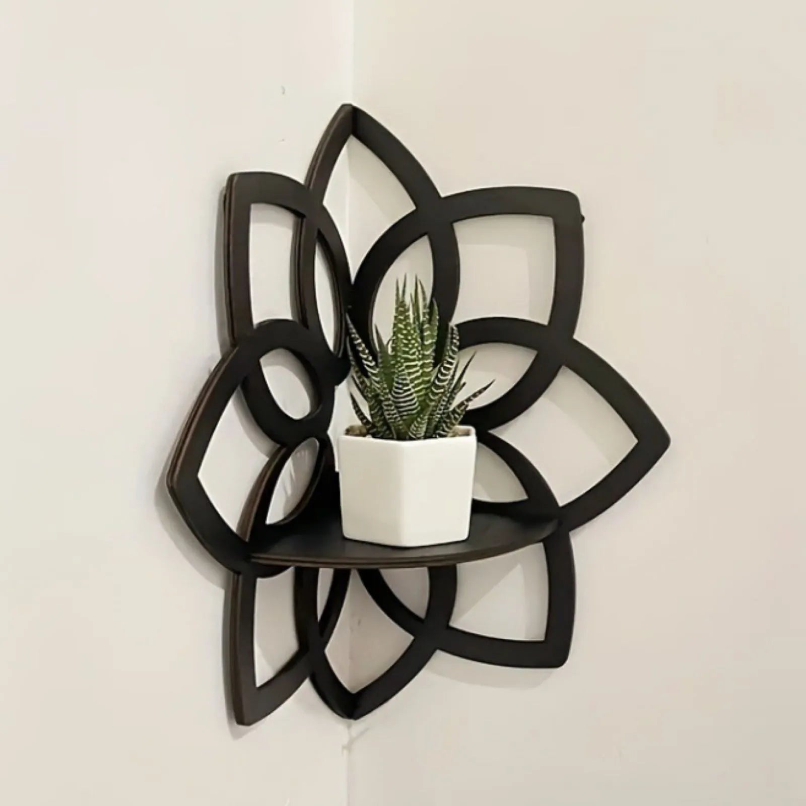 Black Flower Wooden Shelf Wall Mounted Corner Shelf Crystal Stone Display Stand Wall Shelves Wall Decor Room Decors Aesthetic