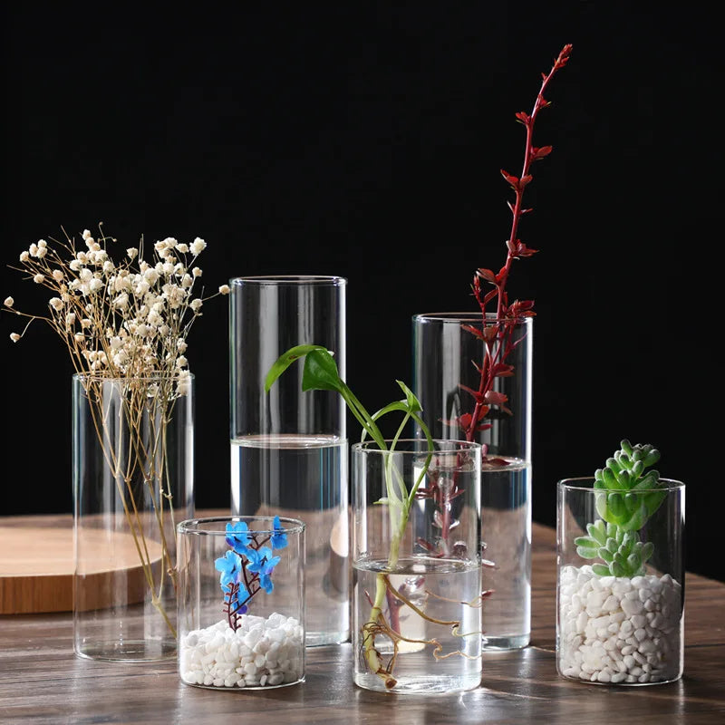 Glass Cylinder Vases Glass Hydroponic Vase Transparent Glass Vase Candle Holders Clear Flower Vase for Tables Wedding Decor