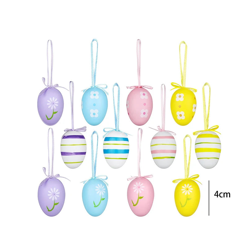 12/24pcs Easter Eggs Happy Easter Party Decorations Bunny Painted Eggs DIY Craft Kids Gift Home Decor Easter Hanging Ornaments