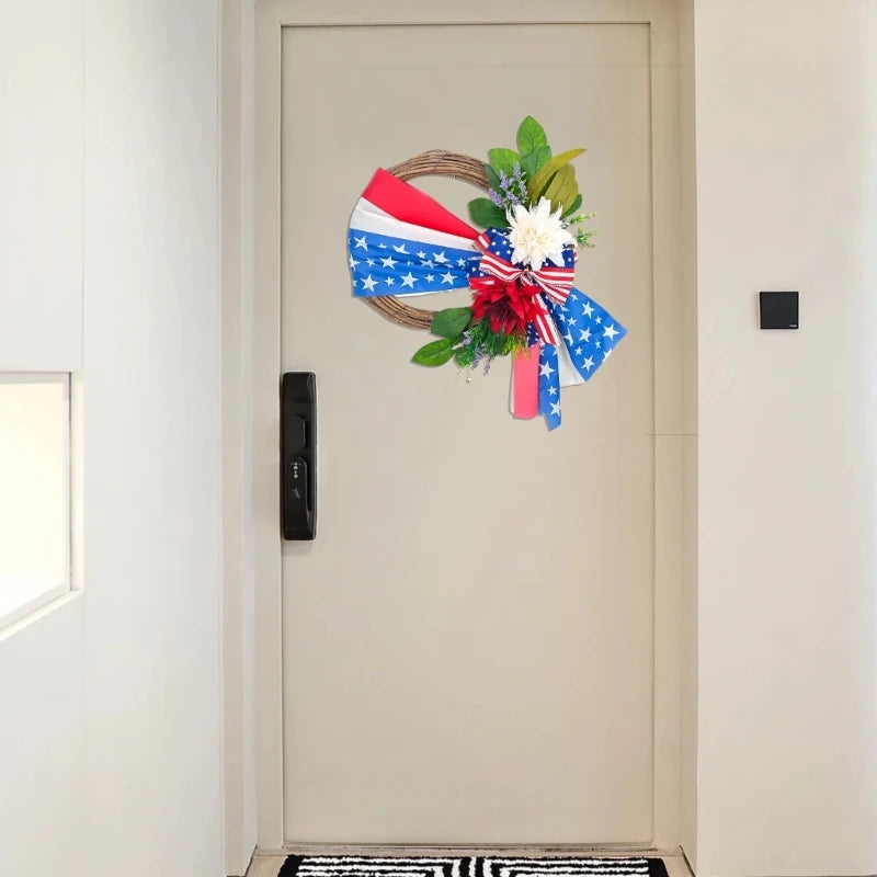 Independence Day Wreath Artificial Flower Wreath Decorations Patriotic Wreath for Front Door Garden Christmas