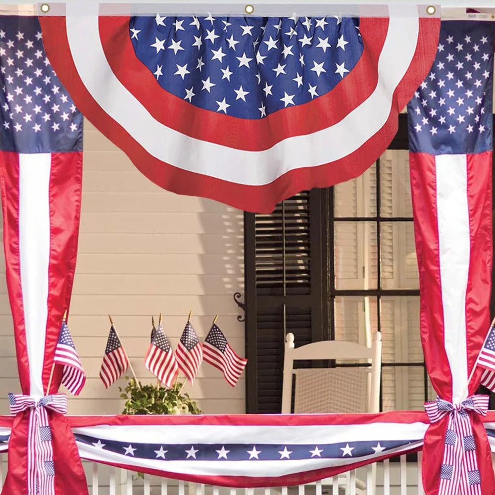 Flagnshow 100% Polyester USA American Independence Day Half Circle fans flag