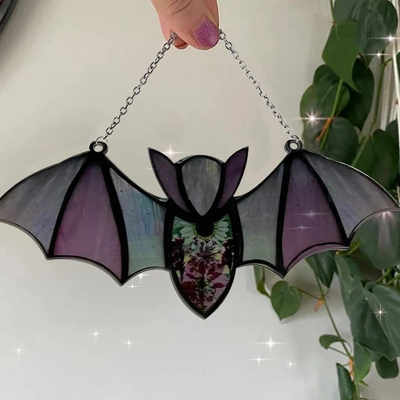 Bat Stained Glass Suncatcher Window Hanging Decoration Acrylic Wall Art Suncatcher Bat Home Party Halloween Festival Decoration