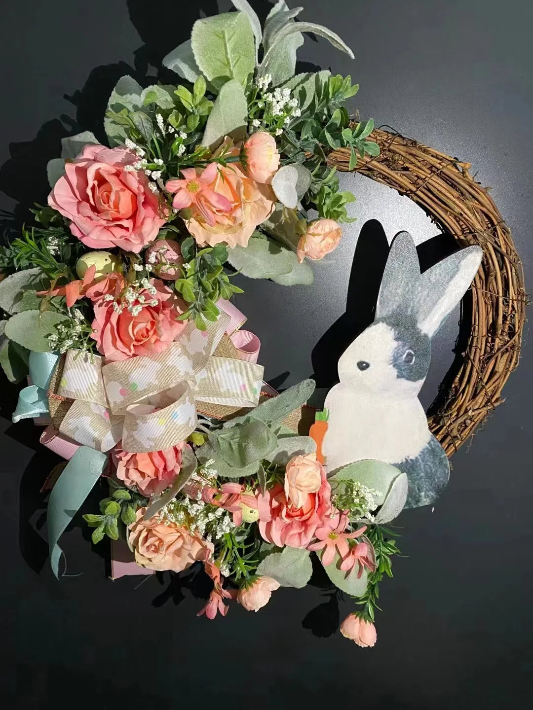 2024 Easter Wreath Artificial Flower Garland Bunny Rabbit Wreath For the Front Door Easter Decoraction Indoor Outdoor Oranments