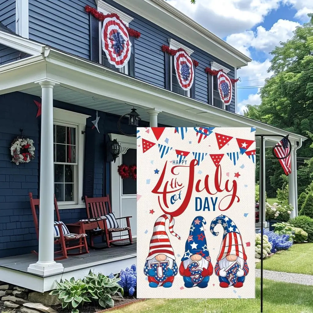 ERT 4th of July Gnome Welcome Patriotic Garden Flag 12x18 Inch Double Sided American USA Flag Memorial Day Independence Day Yard