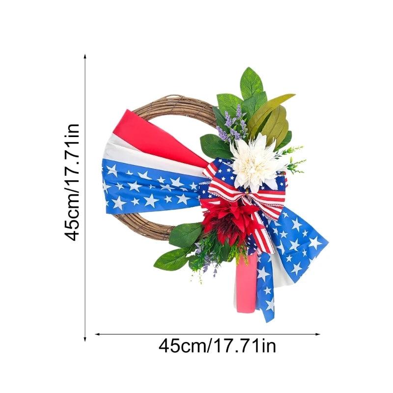 Independence Day Wreath Artificial Flower Wreath Decorations Patriotic Wreath for Front Door Garden Christmas