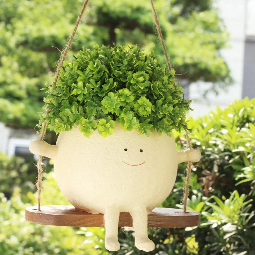 Swing Face Planter Pot Wall Hanging Planters Resin Smiling Face Planter Pot Creative Plant Hanger Baskets Flower Pot for Garden