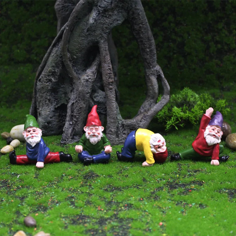 Mini Funny Gnomes Fairy Garden Party Yoga Gnomes Dwarf Statue Miniature Courtyard Landscape Flowerpot Figurine Ornaments