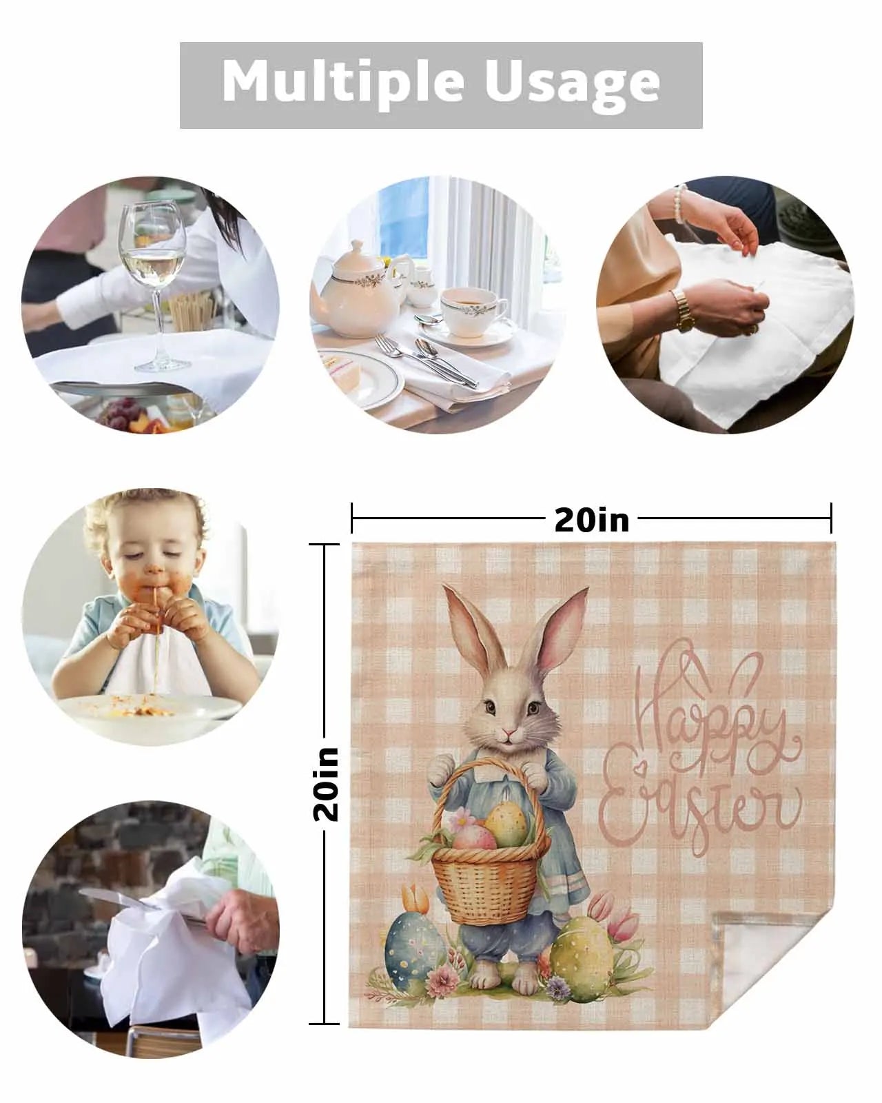 4pcs Easter Eggs Bunny Flower Plaid Table Napkins Cloth Set Kitchen Dinner Tea Towels Table Mat Wedding Decor Napkins