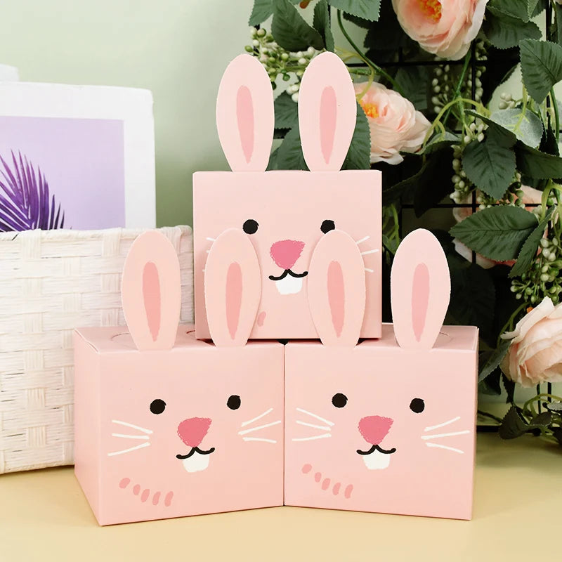 Easter Bunny Candy Bag Cute Rabbit Lollipop Cards Chocolate Biscuit Gifts Packaging Boxes For Happy Easter Birthday Party Decor