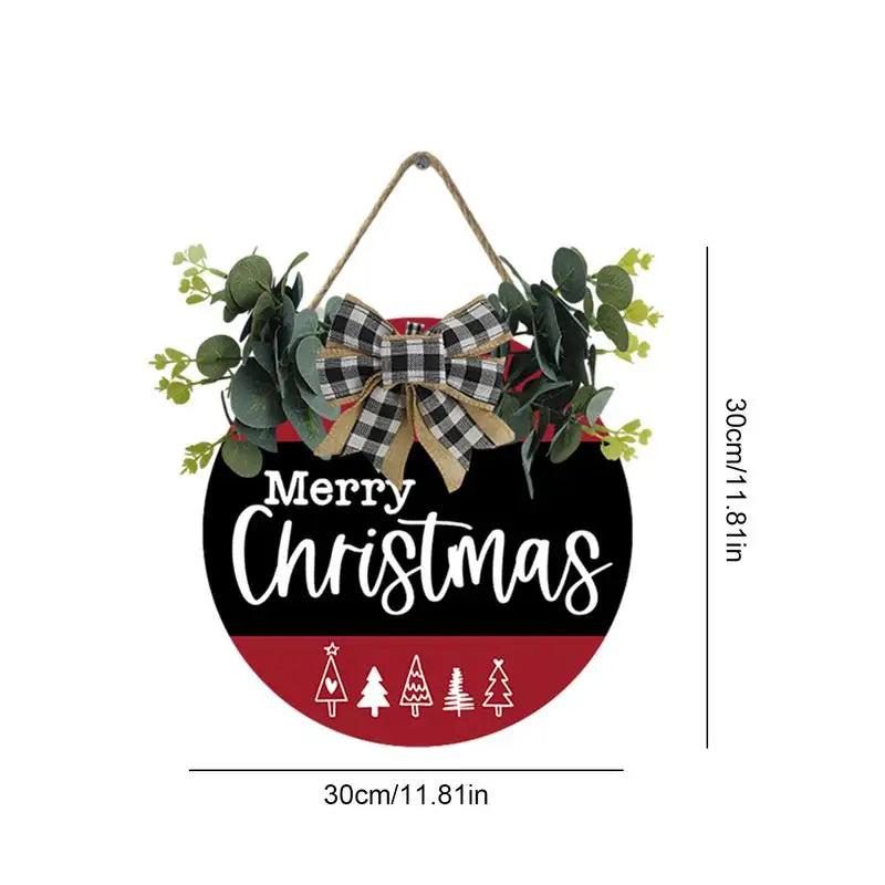 Merry Christmas Hang Sign Wooden Christmas Wreath Door Hanger Christmas New Year Indoor Outdoor Home Decoration