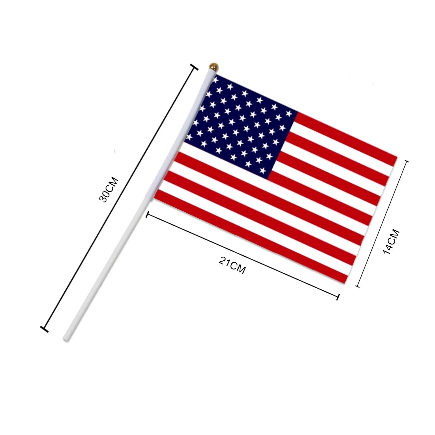 10PCS American Stick Flags Hand Waving Flag USA 5x8 Inch Handheld Mini Flag Flagpole 30cm American Independence Day Home Decor