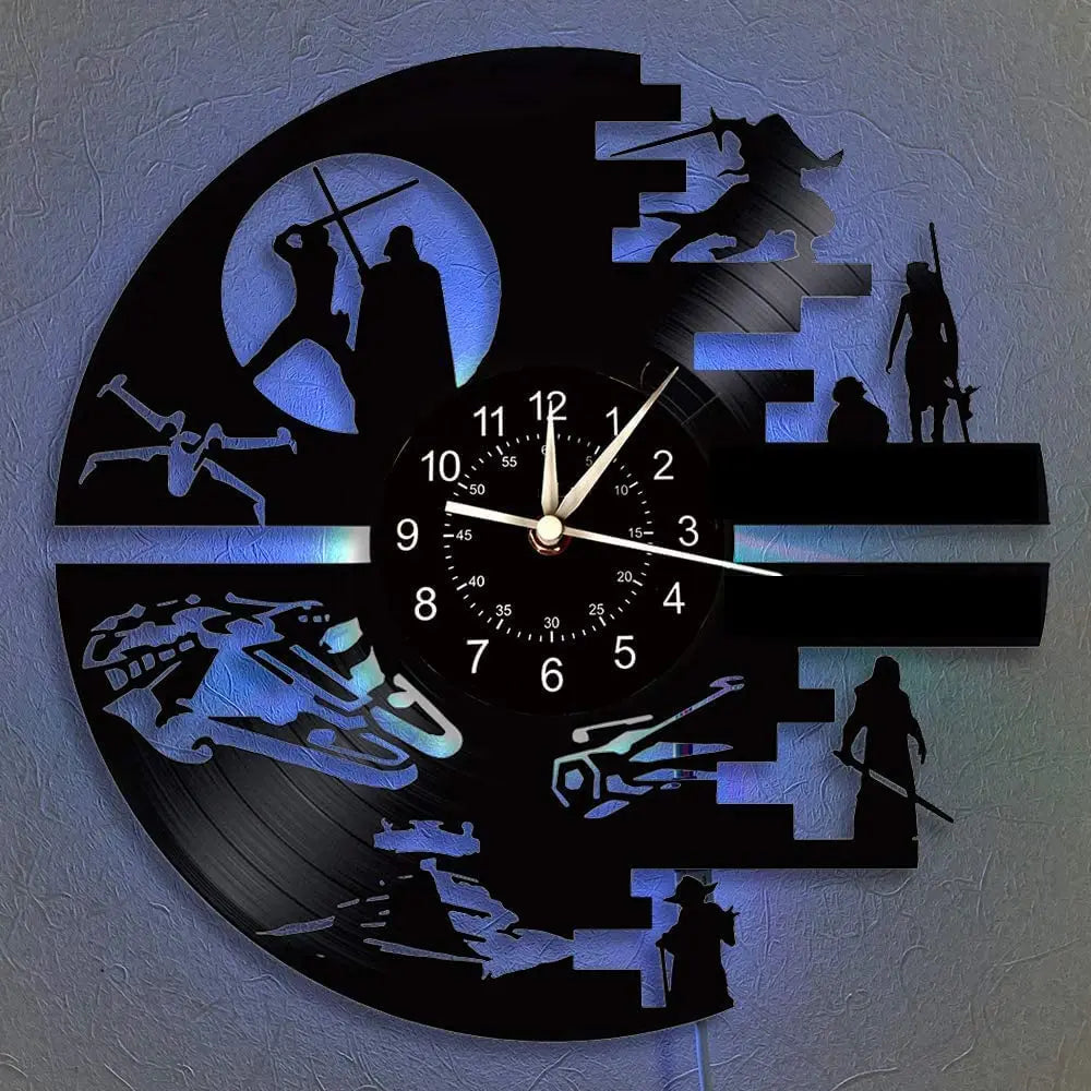 Science Fiction Movie Theme Clock Vinyl Record Wall Clock LED Night Light Home Decoration 7 Color Nightlight Wall Clock Boy Gift