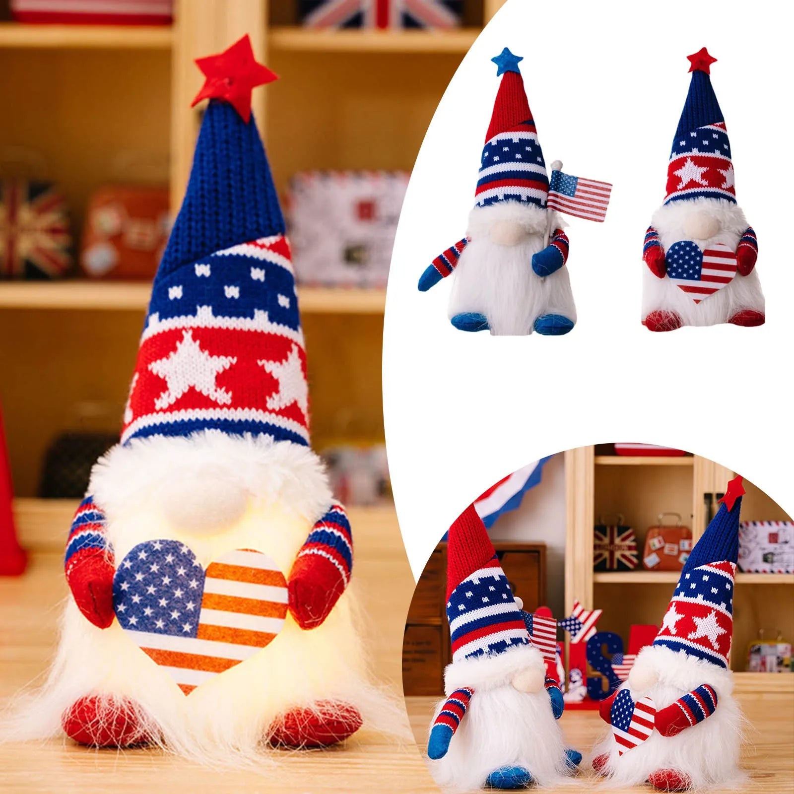 Independence Day Decoration Supplies Knitted Cap Love With Lights Sculpture Bases And Pedestals Garden Gnomes Outdoor Large