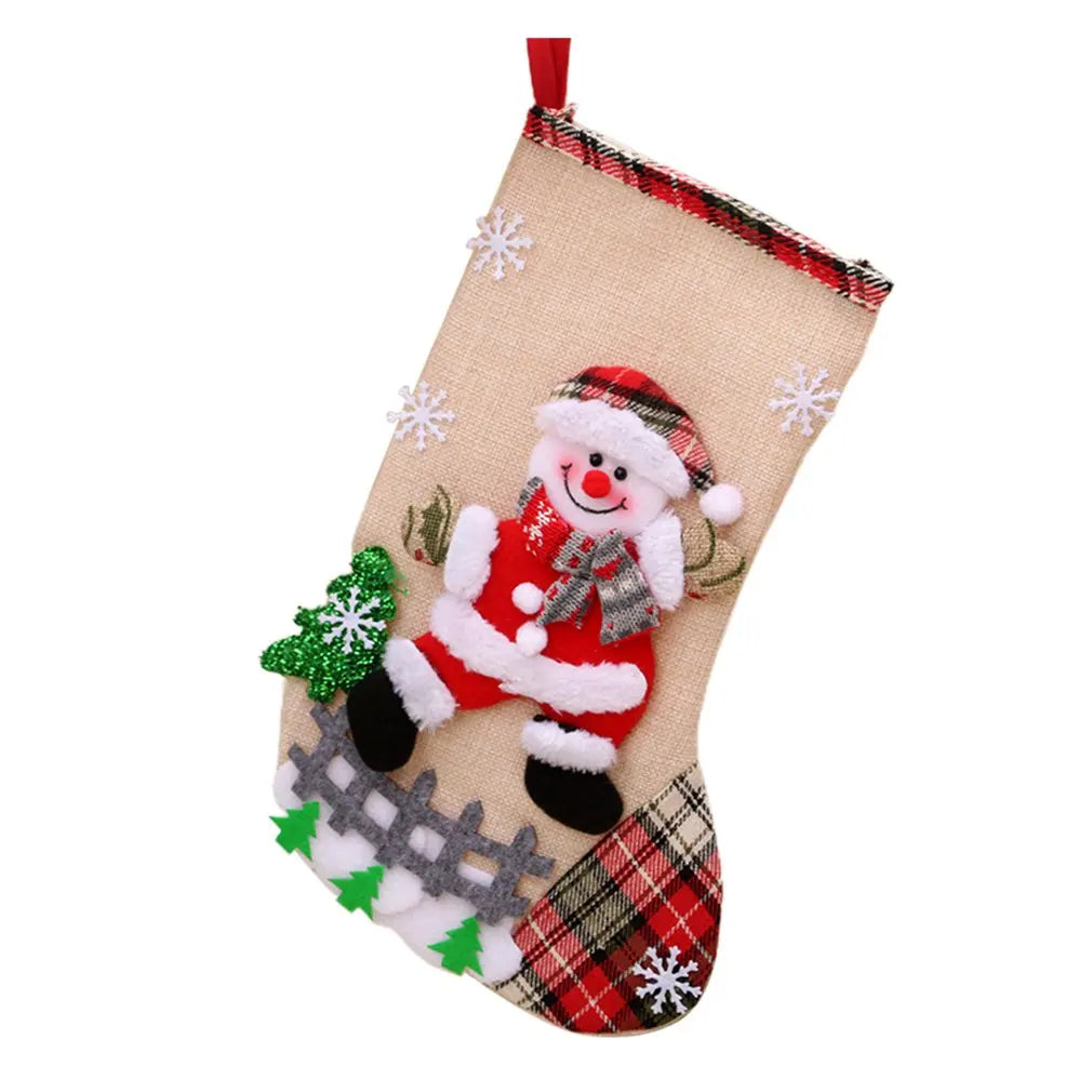 Cute Christmas Stocking Christmas Tree Decor Candy Gift Bag Snowman Santa Claus Elk Bear Print Home Navidad Socks Christmas Gift