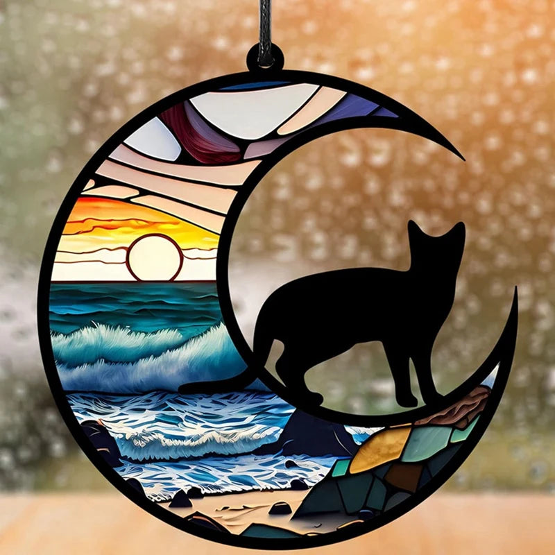 Cat Suncatcher, Acrylic Cat Memorial Suncatcher Stained Glass Window Hanging Ornament Suncatcher Gift