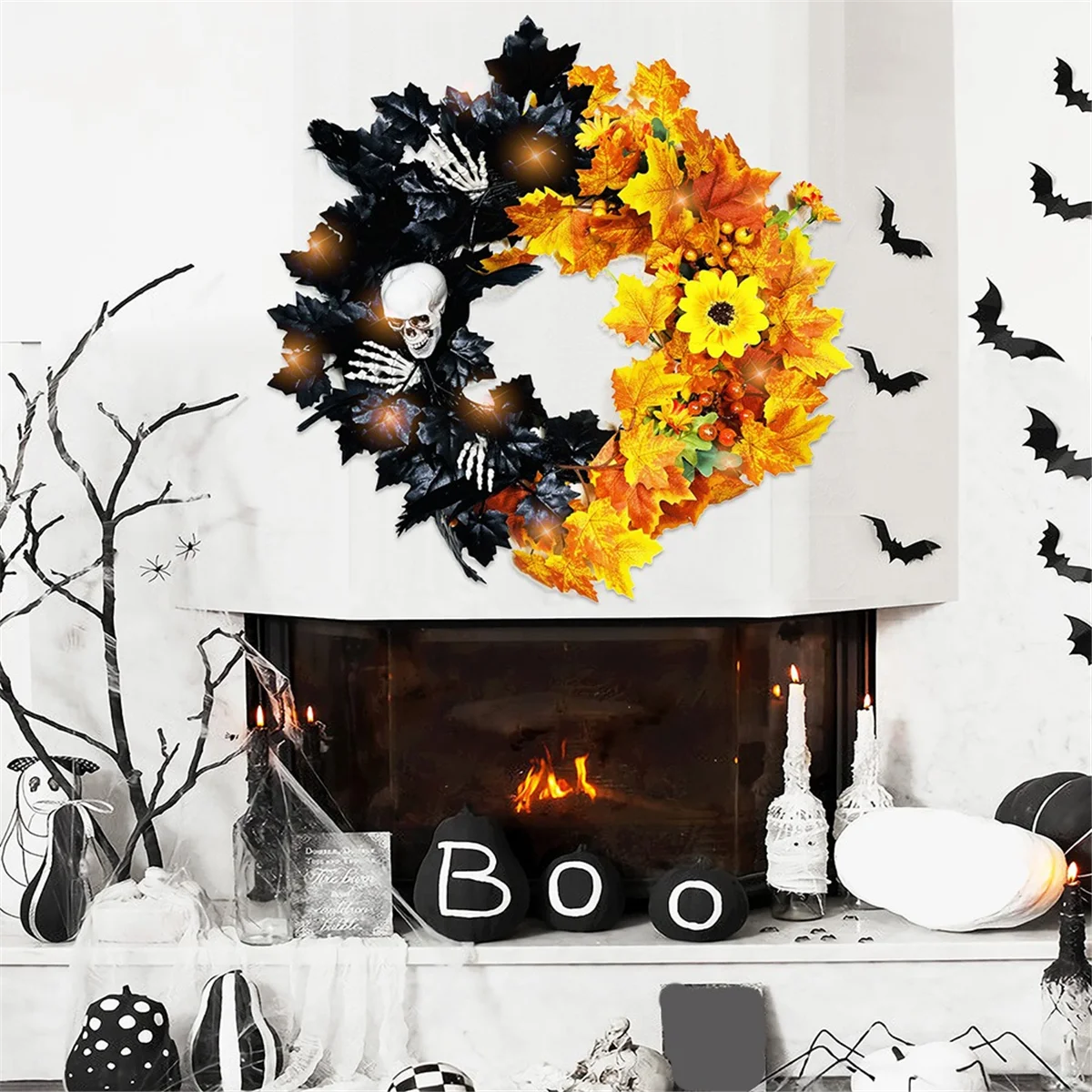 halloween wreaths for front door skull halloween wreath with halloween decorations-limlightdecor