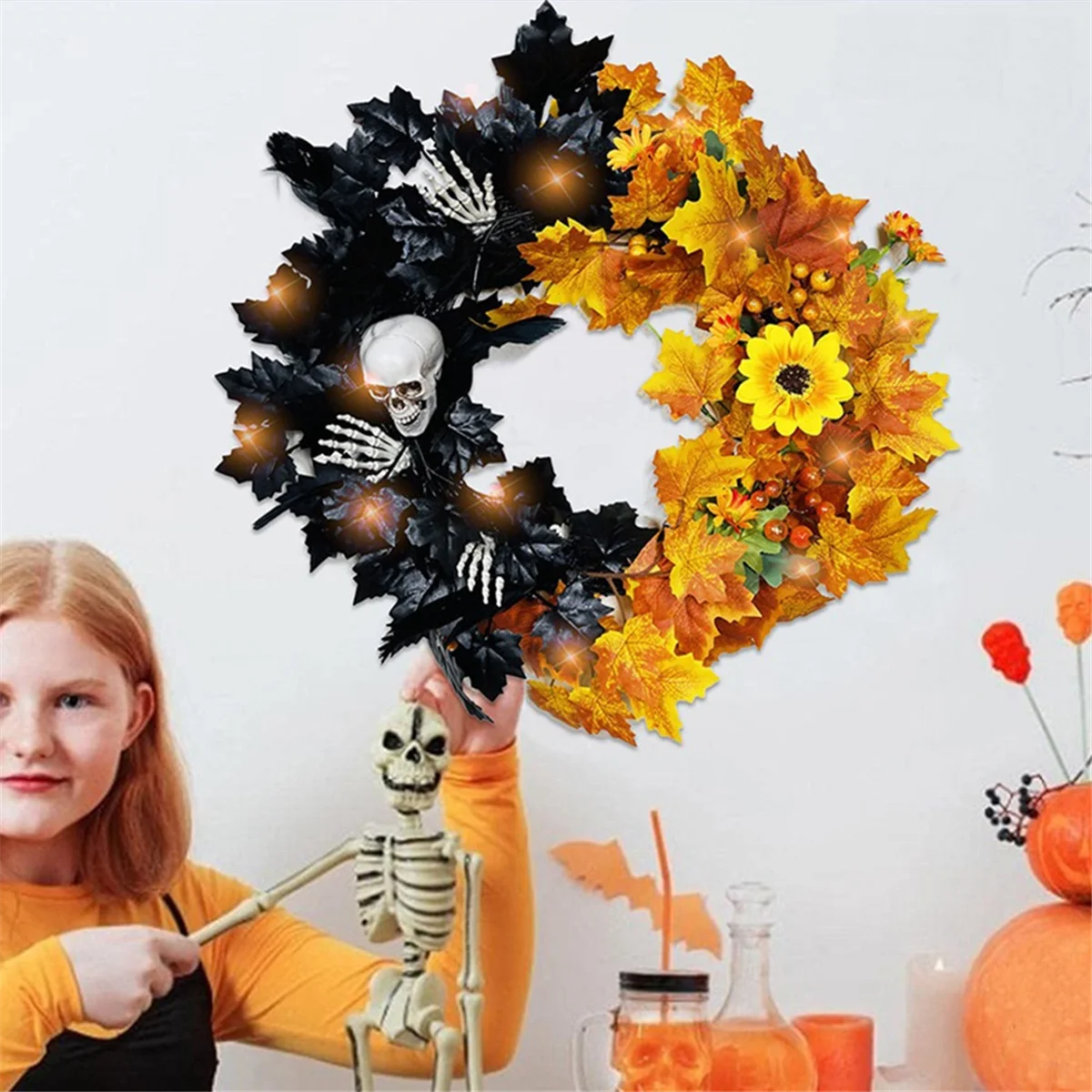 halloween wreaths for front door skull halloween wreath with halloween decorations-limlightdecor