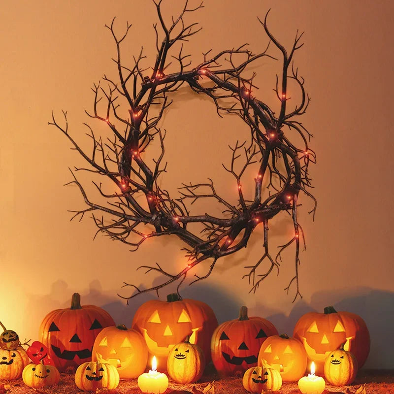 Halloween wreath door led lights 43cm party decor-limlightdecor